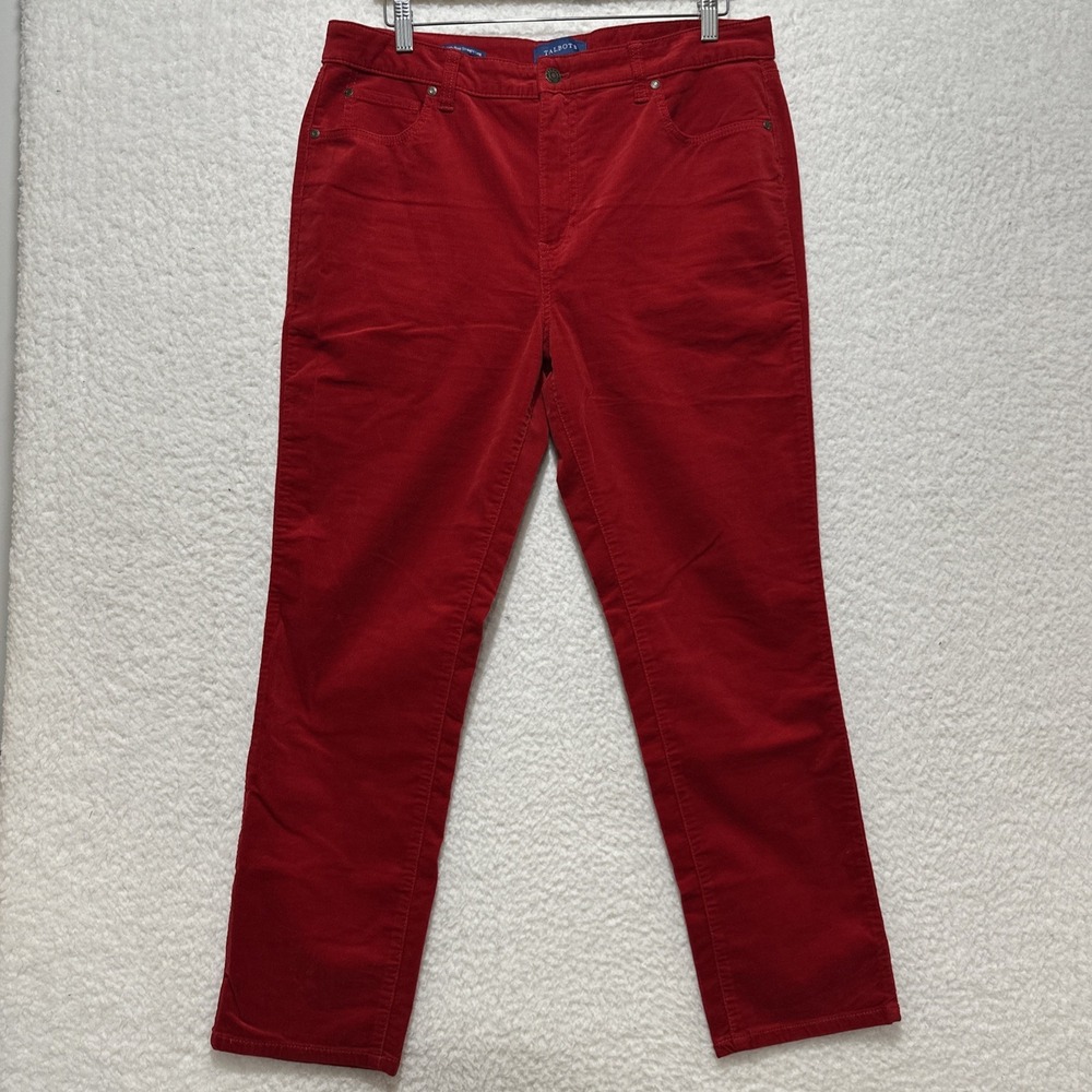 Talbots High-Rise Straight-Leg Red‎ Velvet Pants Size 14p